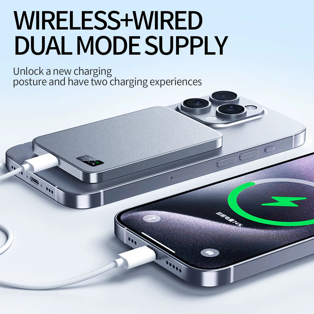 New Ultra Thin Alloy Powerbank Magnetic Power Bank Wireless Fast Charger for Iphone 16 15 14 13 12 Backup Battery for Magsafe