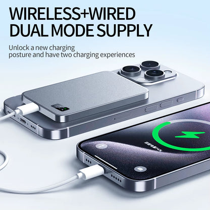 New Ultra Thin Alloy Powerbank Magnetic Power Bank Wireless Fast Charger for Iphone 16 15 14 13 12 Backup Battery for Magsafe
