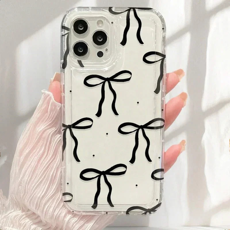 Adorable Pink Heart Bow Phone Case - Shockproof Soft Clear Protection for iPhone 11 to 17 Pro Max and Mini