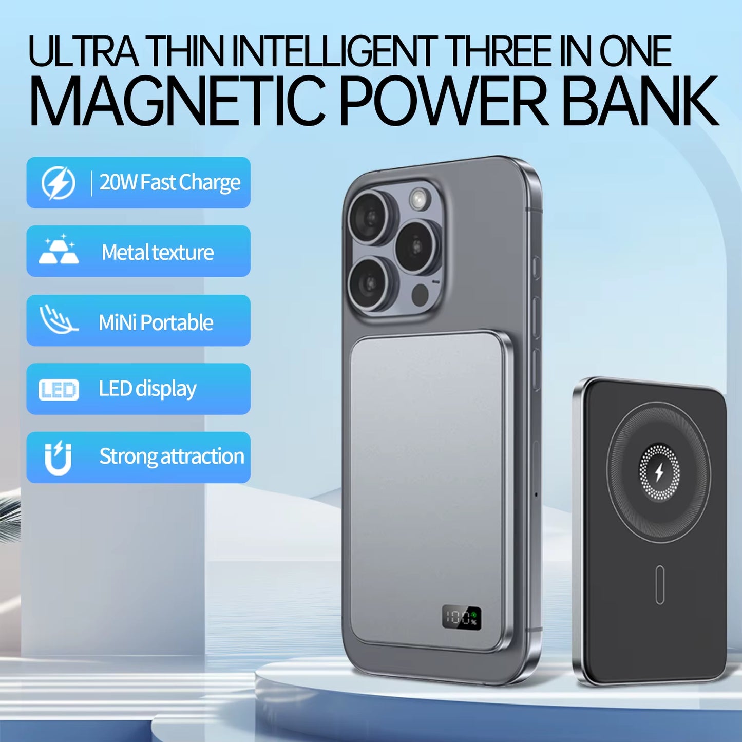 New Ultra Thin Alloy Powerbank Magnetic Power Bank Wireless Fast Charger for Iphone 16 15 14 13 12 Backup Battery for Magsafe