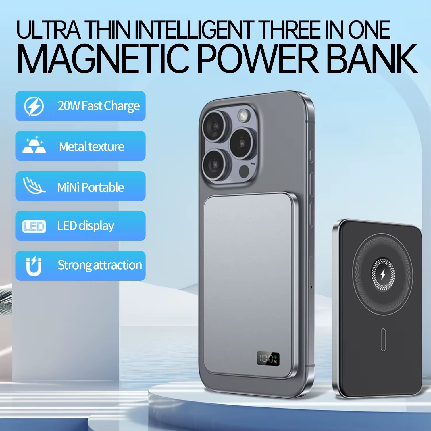 New Ultra Thin Alloy Powerbank Magnetic Power Bank Wireless Fast Charger for Iphone 16 15 14 13 12 Backup Battery for Magsafe