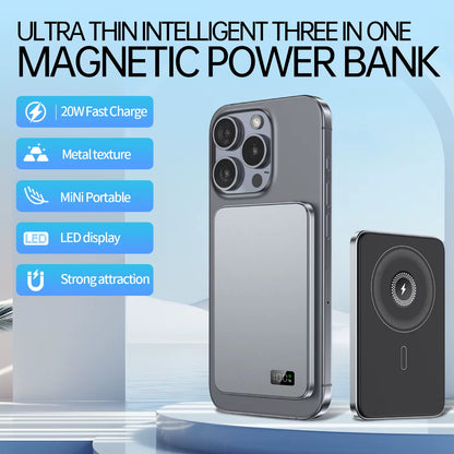 New Ultra Thin Alloy Powerbank Magnetic Power Bank Wireless Fast Charger for Iphone 16 15 14 13 12 Backup Battery for Magsafe